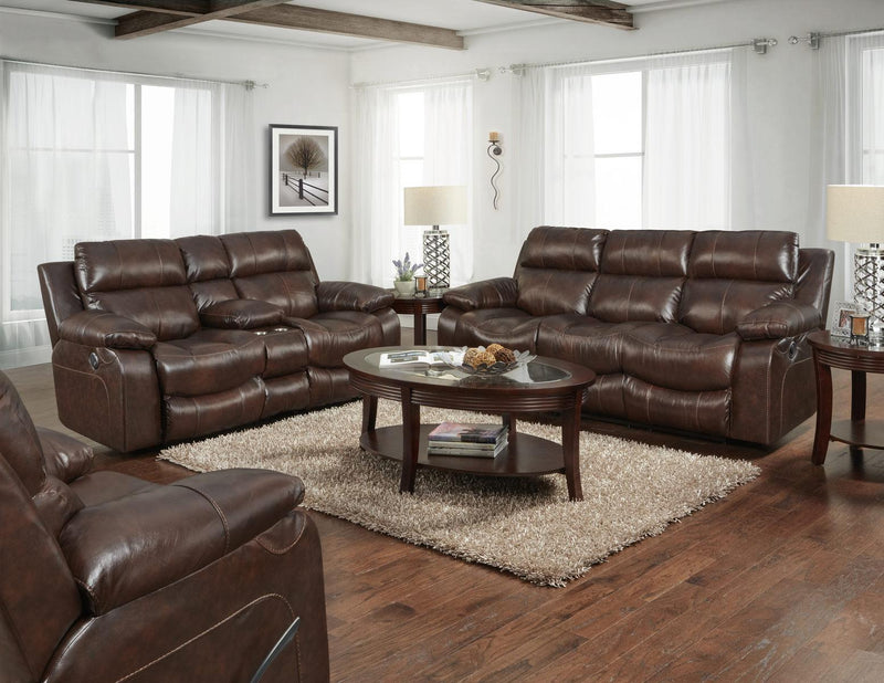 Catnapper Furniture Positano Reclining Console Loveseat w/ Storage & Cupholders in Cocoa