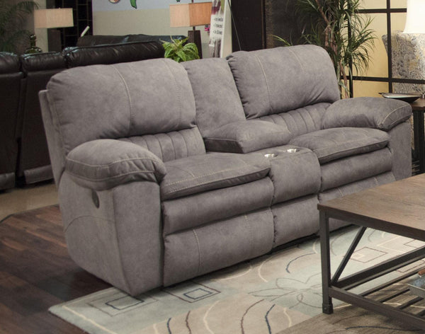 Catnapper Reyes Power Lay Flat Reclining Console Loveseat w/Storage & Cupholders in Graphite 62409