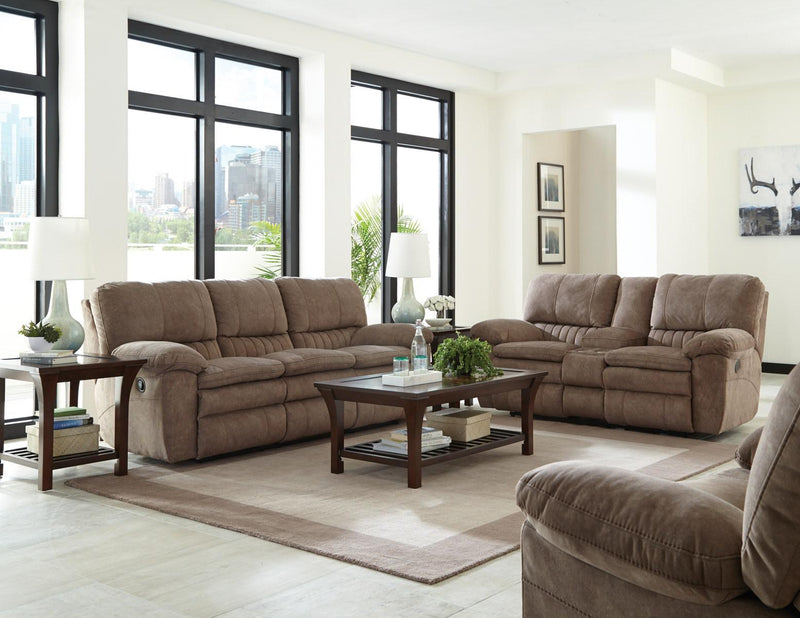 Catnapper Reyes Lay Flat Reclining Console Loveseat w/Storage & Cupholders in Portabella 2409