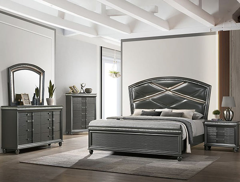 Crown Mark Furniture Adira 2 Drawer Nightstand in Silver